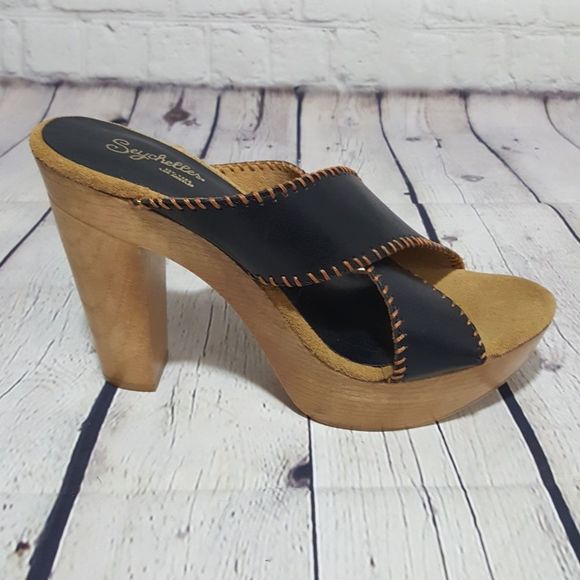 Seychelles Black Platform Sandal Heels 11 - Picture 4 of 9